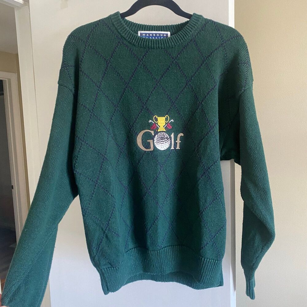 Vintage Harbour Classics Embroidered Cottagecore Hunter Green Sweater Golf Med